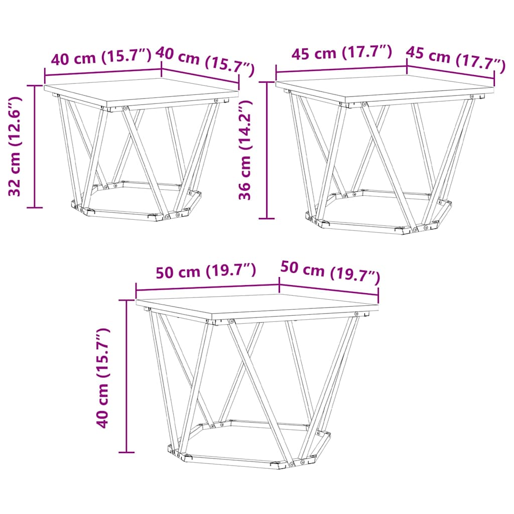 Coffee Table 3 pcs Old Wood 50 x 50 x 40 cm
