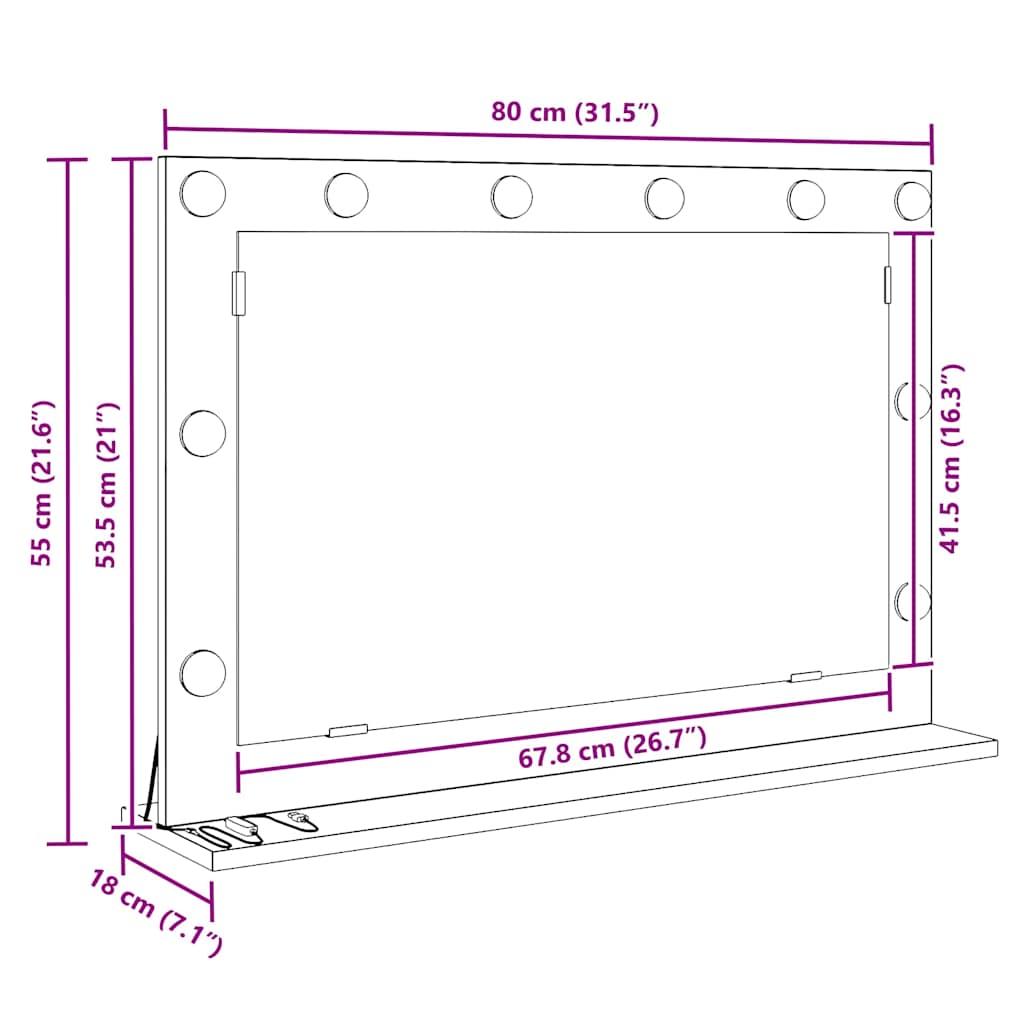 Vanity Mirror Old Wood 80 x 55 x 18 cm Rectangular