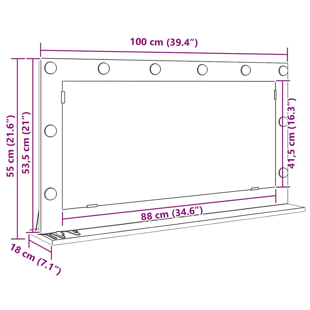 Vanity Mirror Sonoma Oak 100 x 55 x 18 cm Rectangular