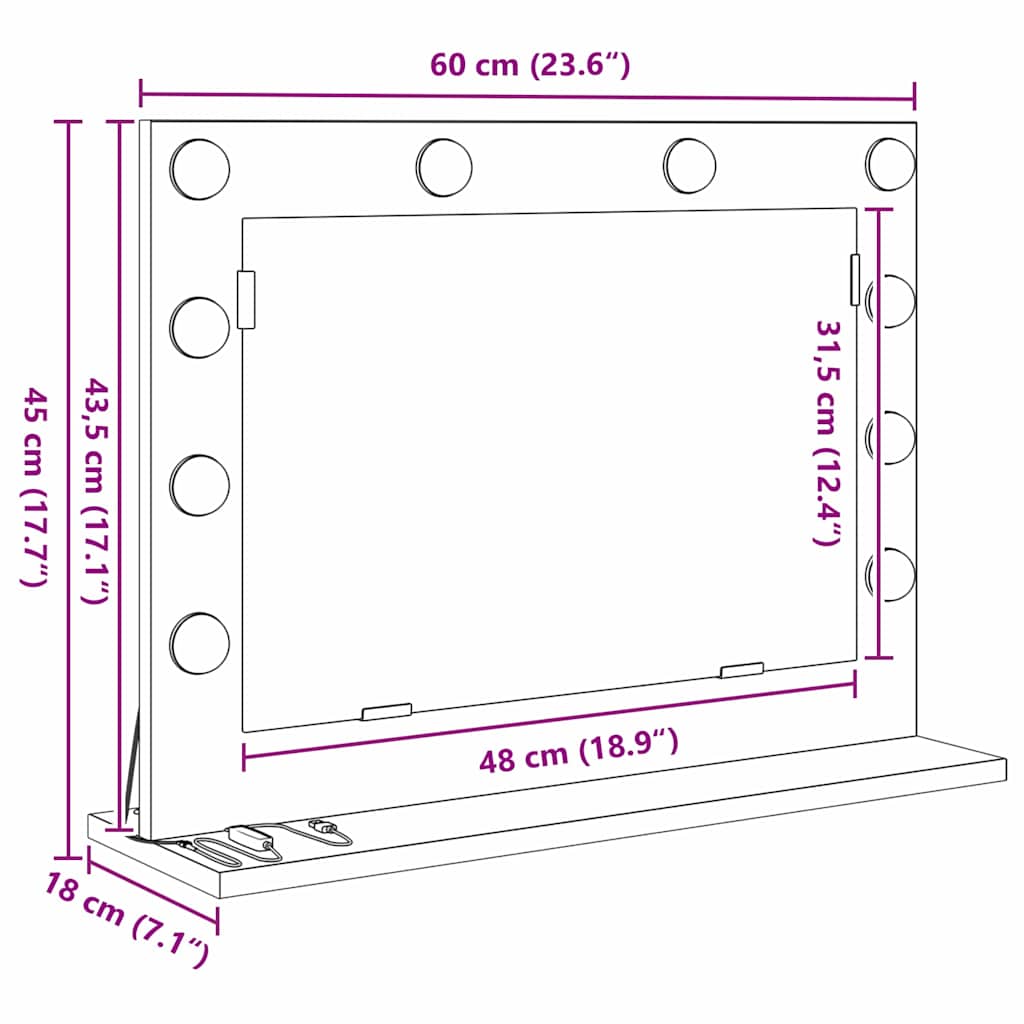 Vanity Mirror Old Wood 60 x 45 x 18 cm Rectangular