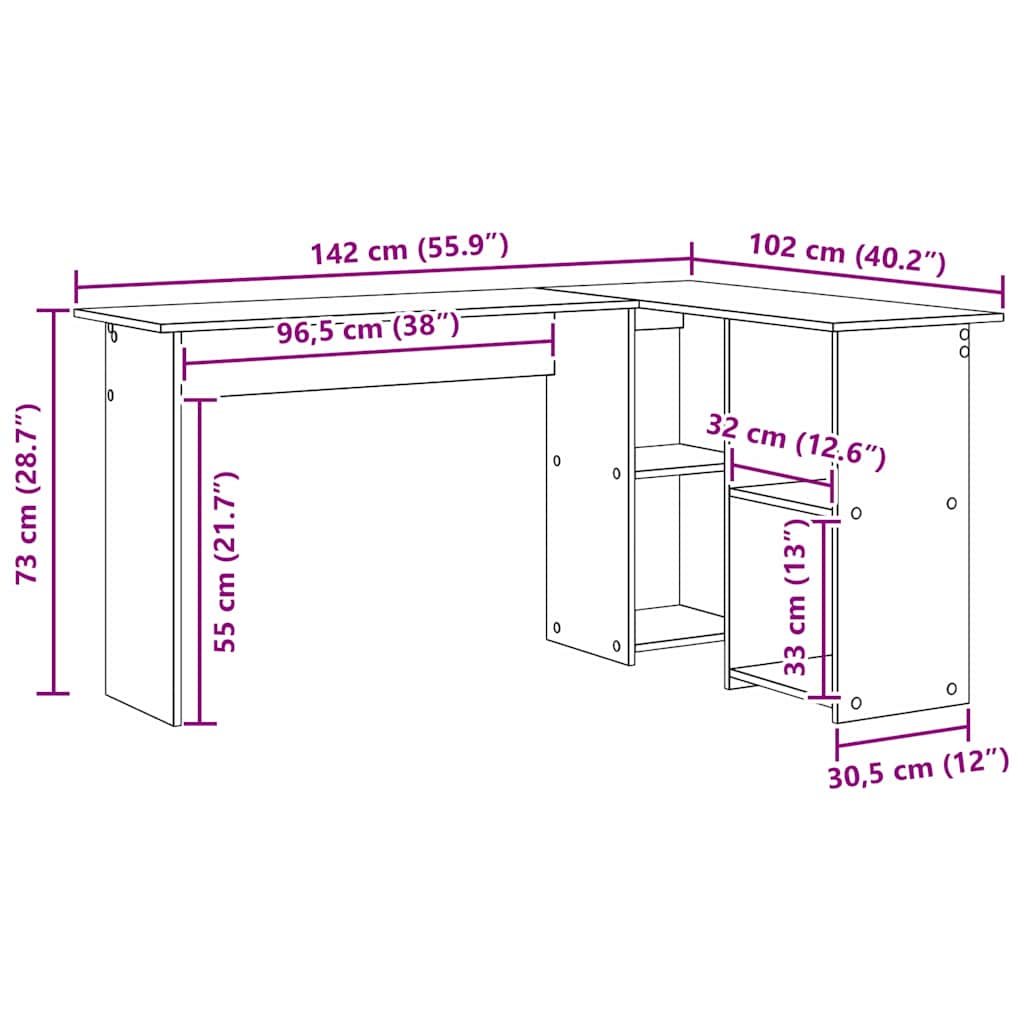 Corner Desk White 142 x 102 x 73 cm Engineered Wood