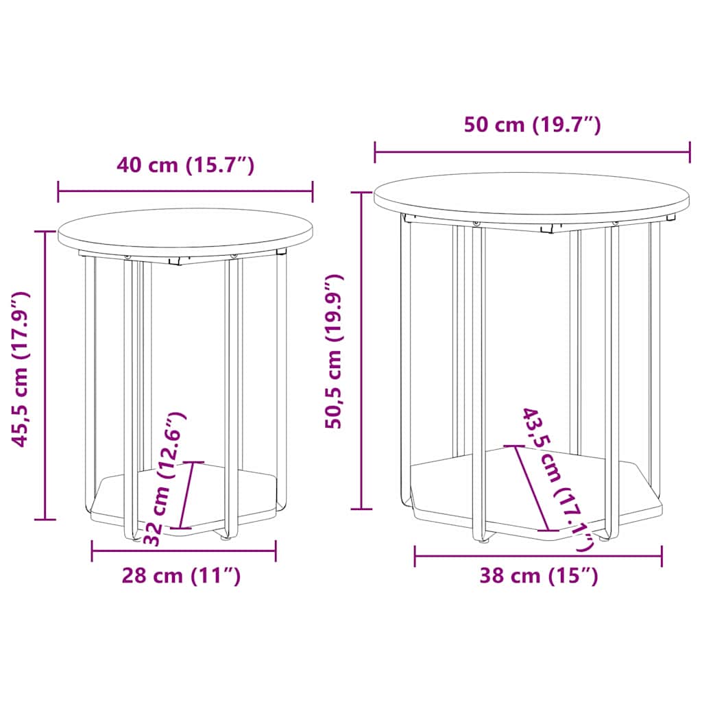 Side Table Set 2 pcs Black Oak 50 x 50 x 50.5 cm