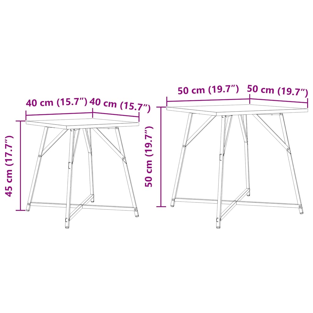 Side Table Set 2 pcs Grey Sonoma and Black 50 x 50 x 50 cm