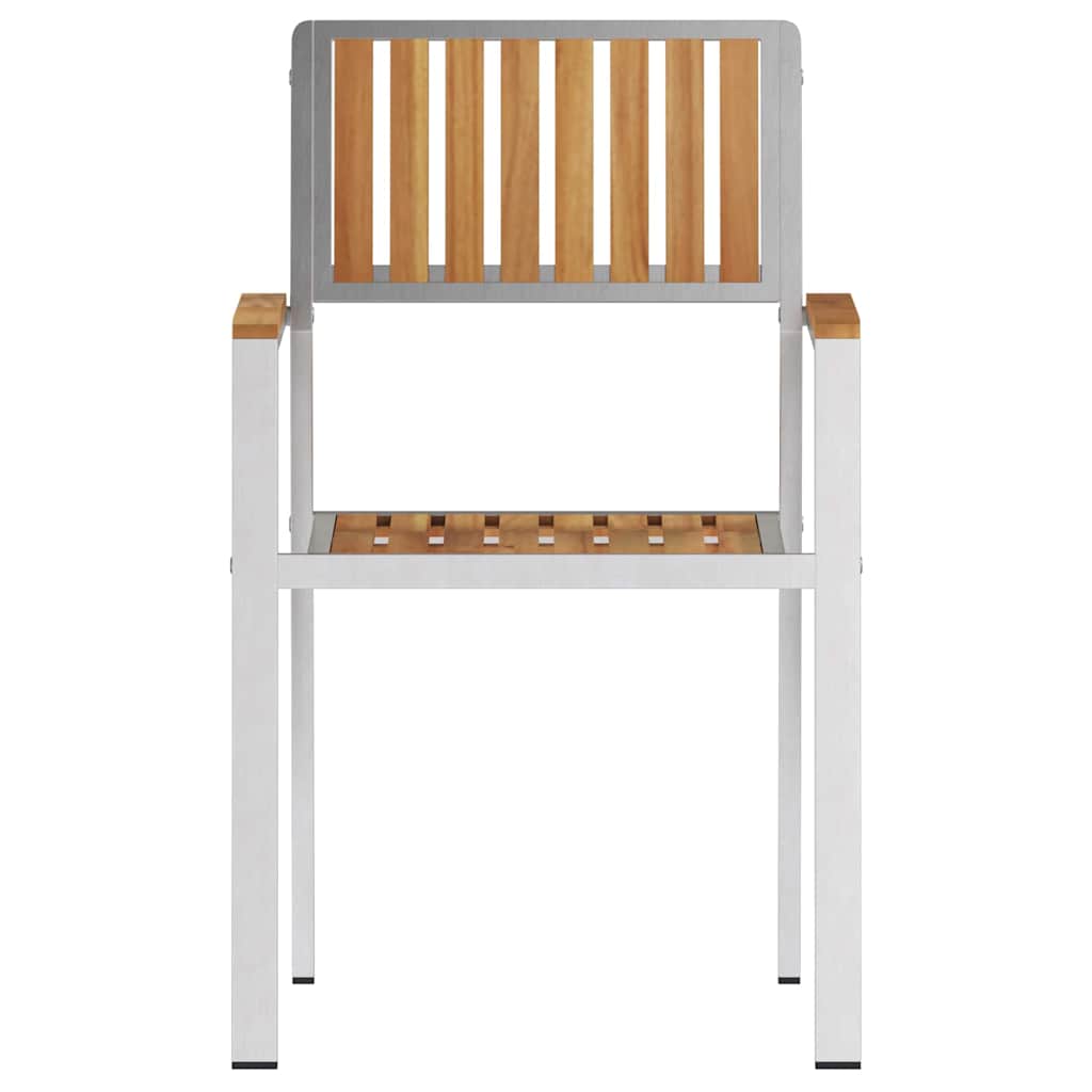 Garden Chair 2 pcs Solid Teak Wood and Stainless Steel