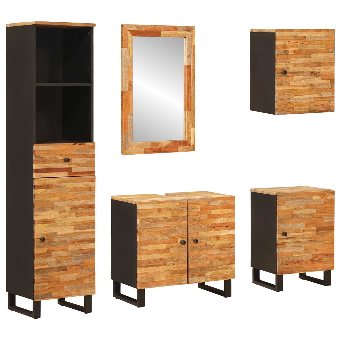 Bathroom Sets 5 pcs Natural Solid Mango Wood