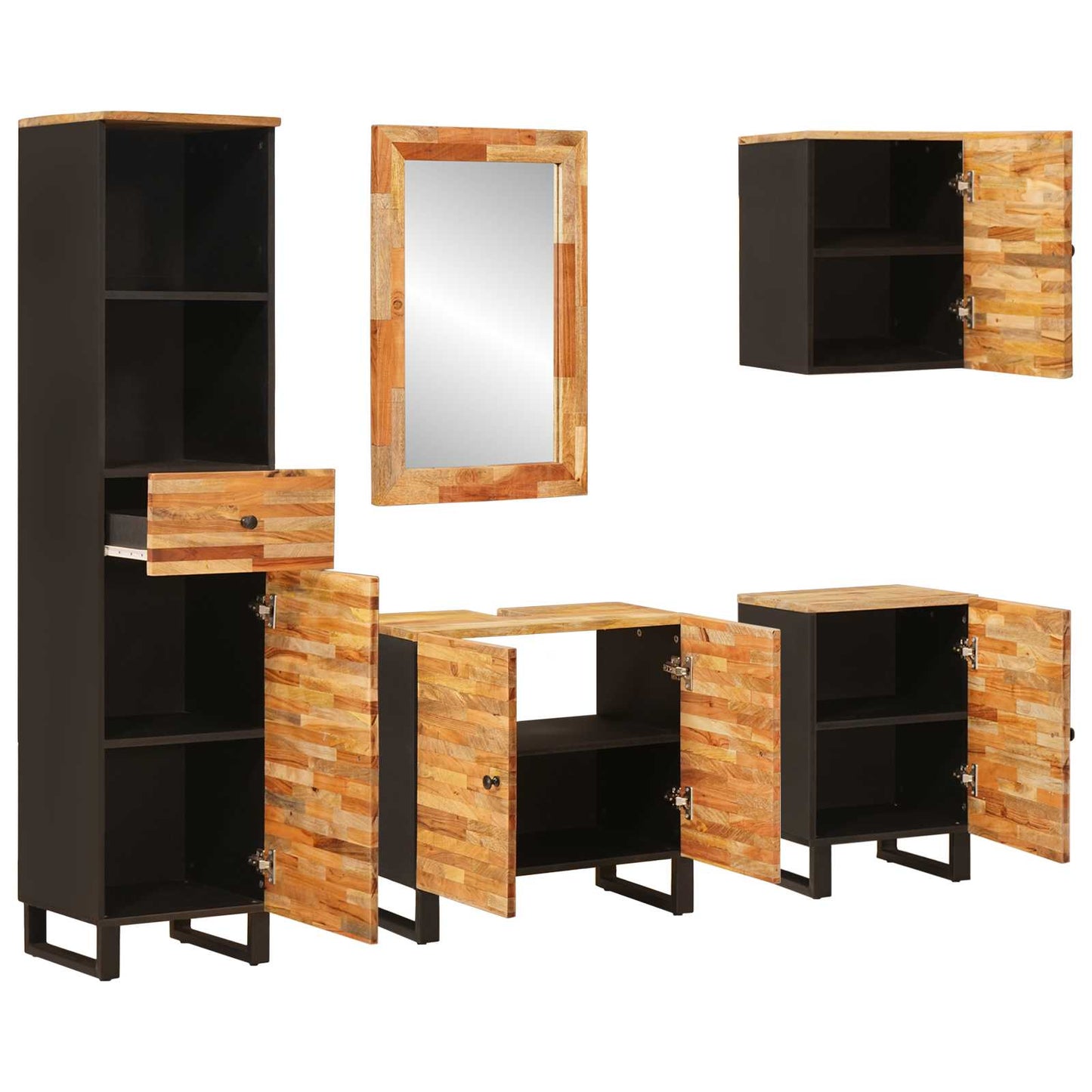 Bathroom Sets 5 pcs Natural Solid Mango Wood