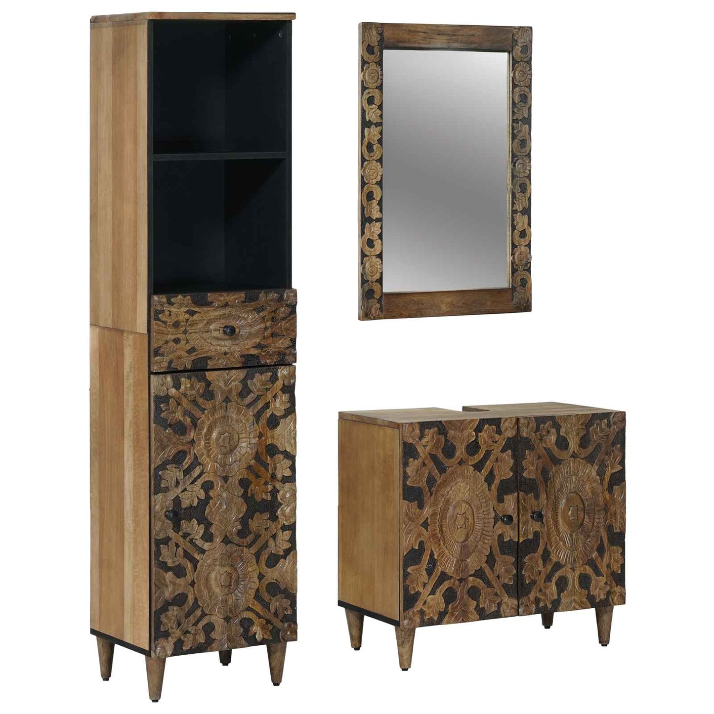 Bathroom Furniture Set 3 pcs Brown Solid Mango Wood