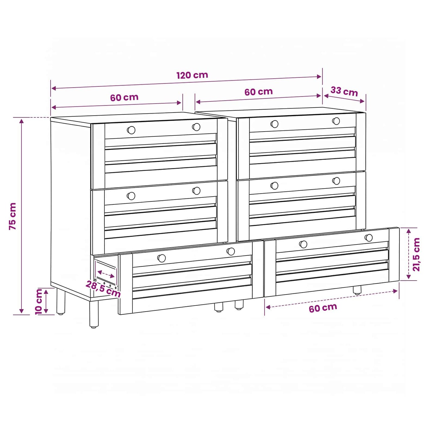 Storage Cabinets 2 pcs 120 x 33 x 75 cm Solid Mango Wood