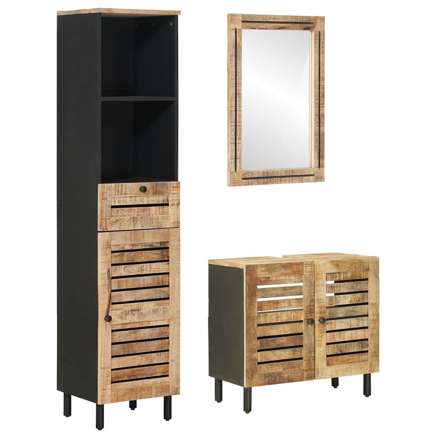 Bathroom Cabinet Set 3 pcs Natural Solid Mango Wood