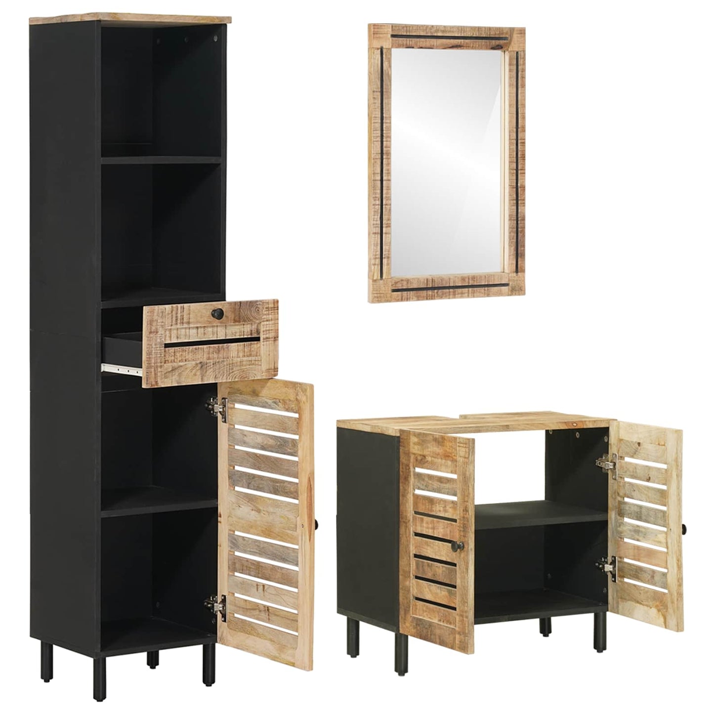 Bathroom Cabinet Set 3 pcs Natural Solid Mango Wood