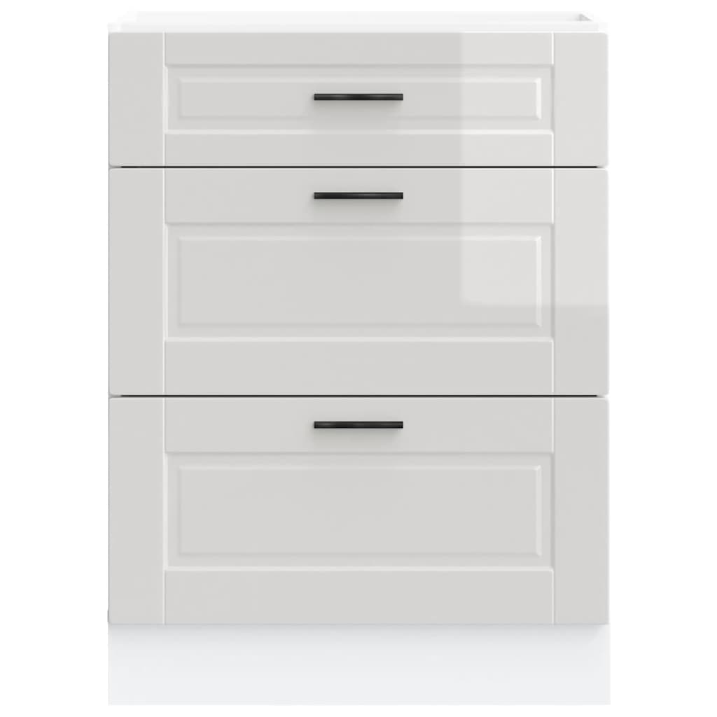 Kitchen Base Cabinet "Porto" High Gloss White Engineered Wood