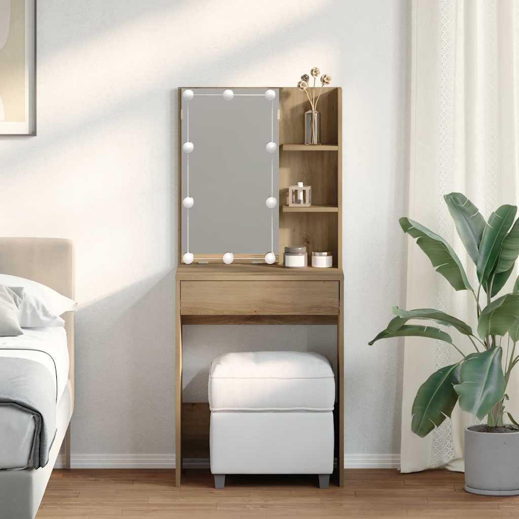 Dressing Table with LED Artisan Oak 60x40x140 cm