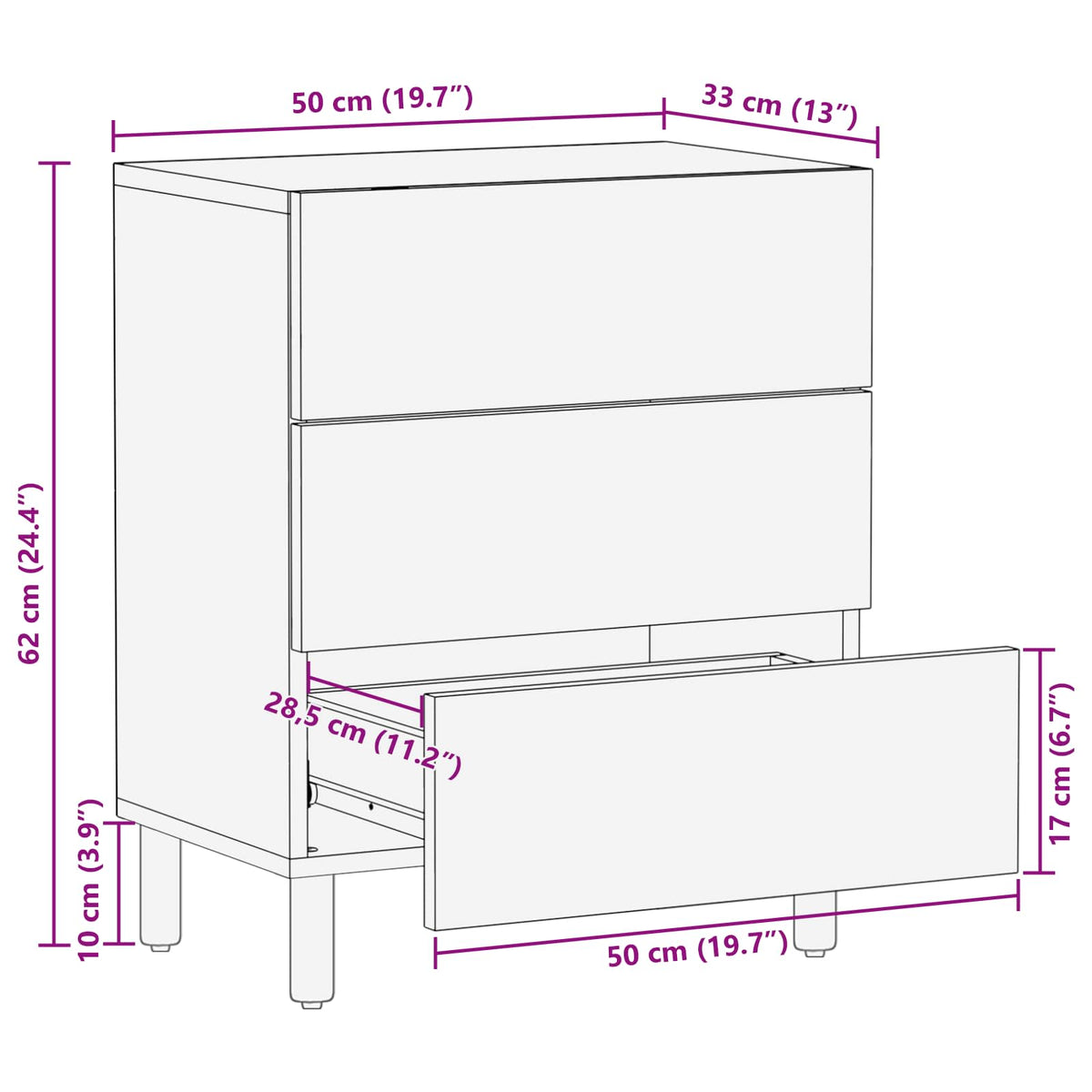 Bedside Cabinet White 50 x 33 x 62 cm Solid Mango Wood