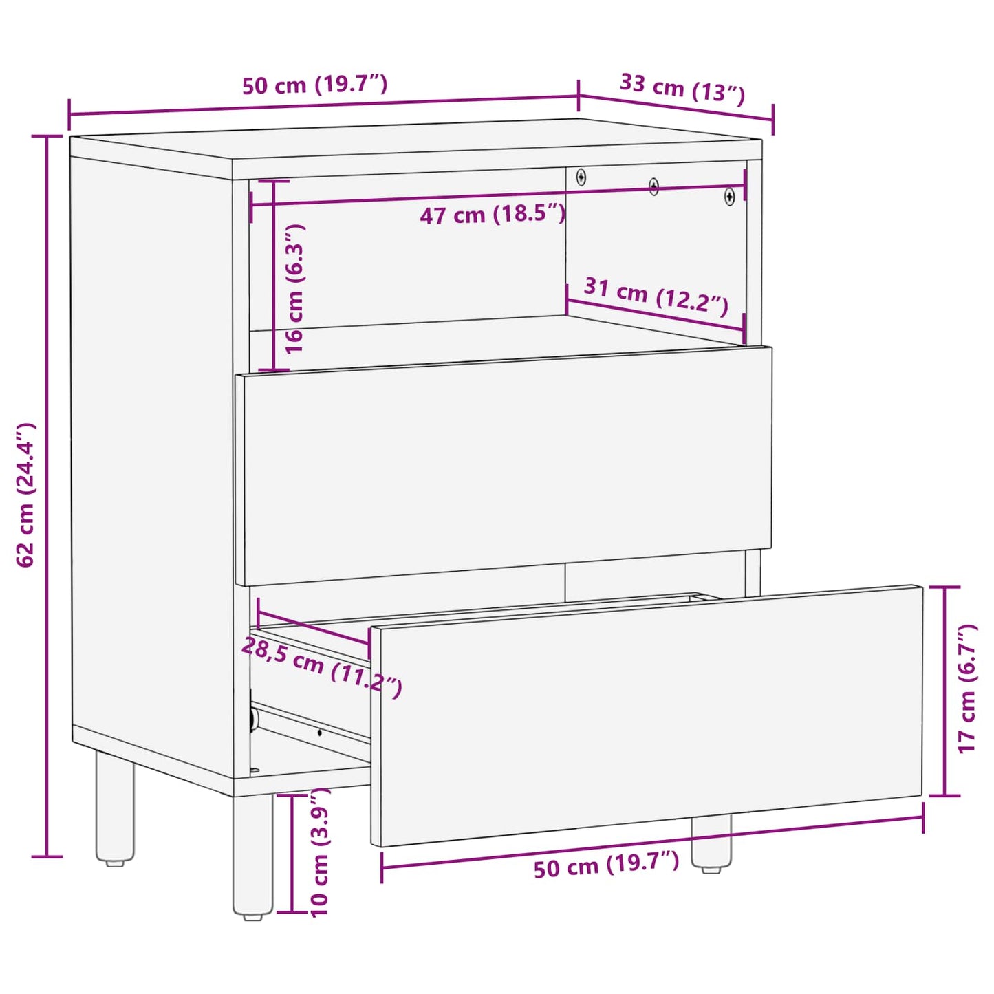 Bedside Cabinet Brown 50 x 33 x 62 cm Solid Mango Wood