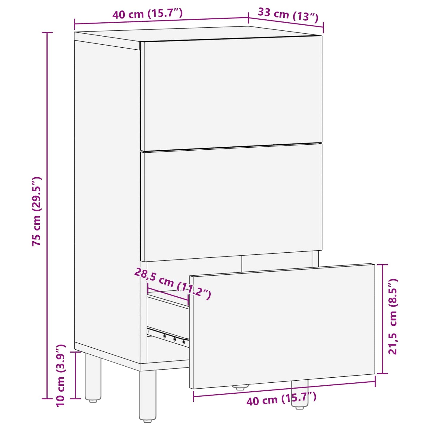 Sideboard Acacia Brown Finish 40 x 33 x 75 cm Solid Mango Wood