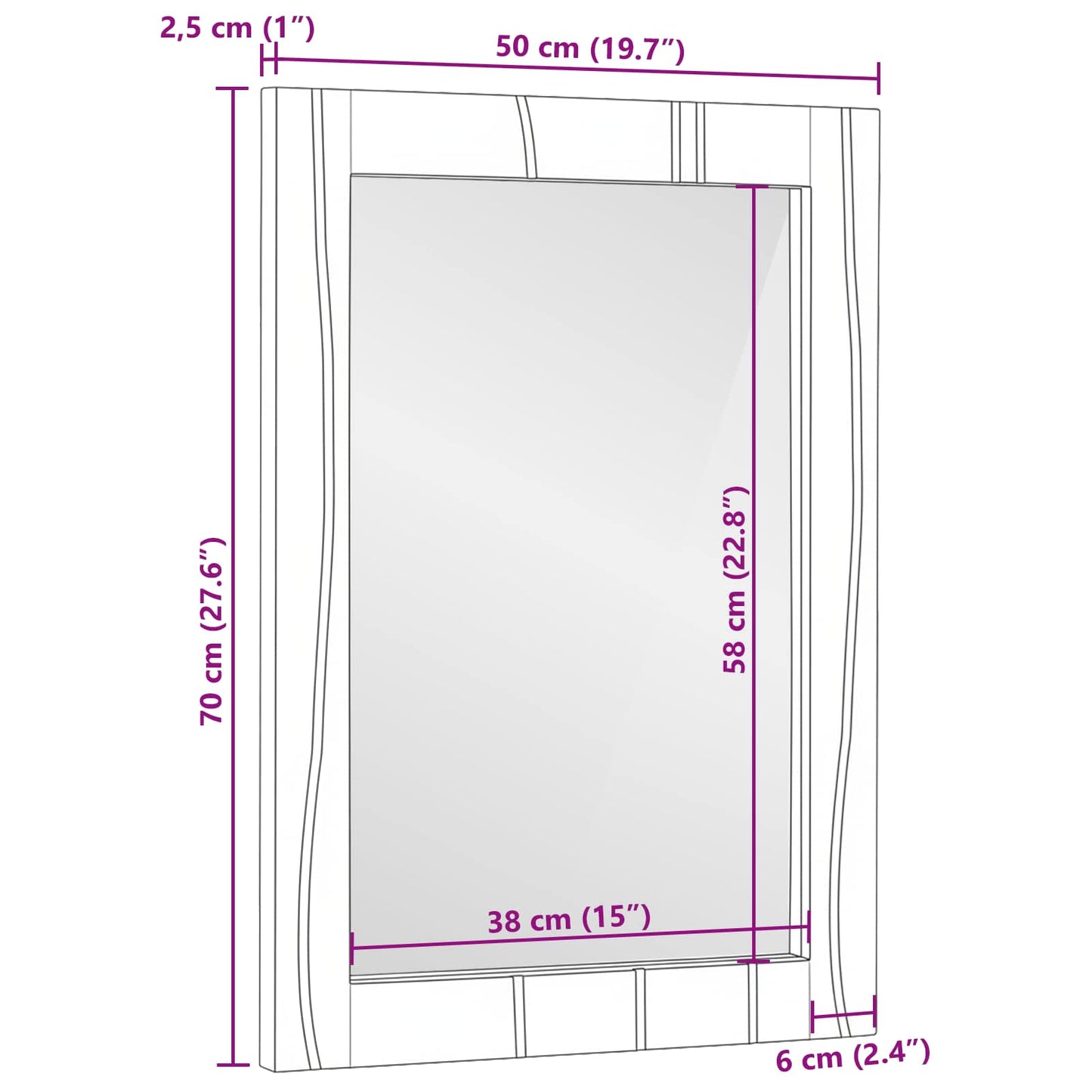 Bathroom Mirror Natural 50 x 2.5 x 70 cm Rectangular