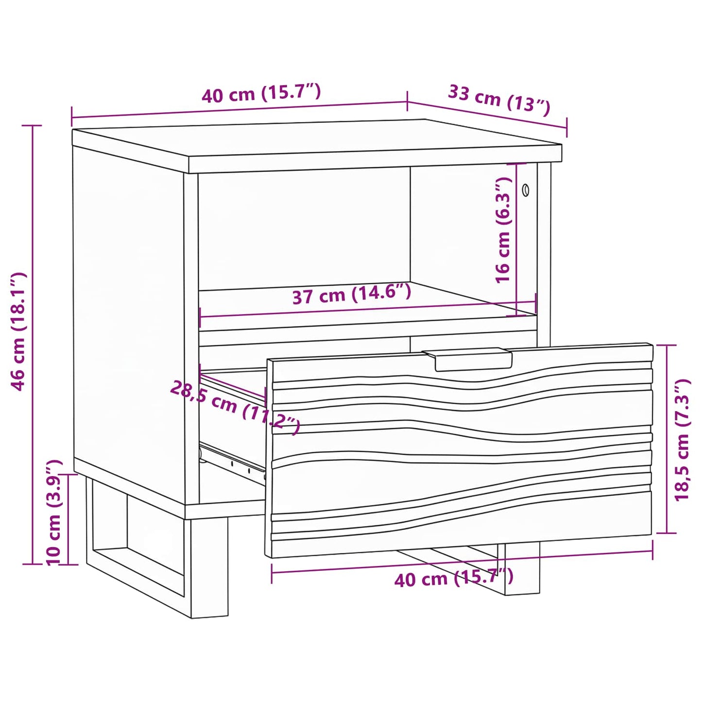 Bedside Cabinet Walnut 40 x 33 x 46 cm Engineered Wood