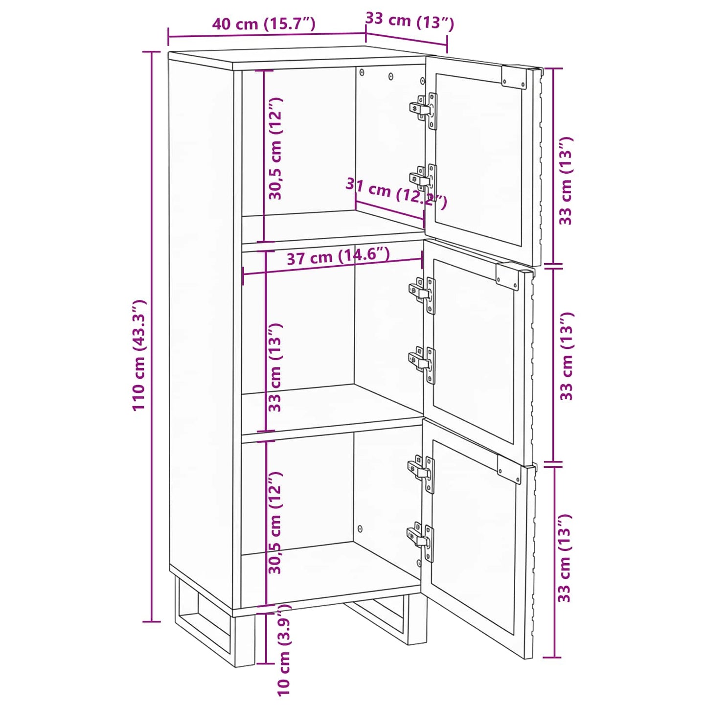 Highboard Brown 40 x 33 x 110 cm Solid mango wood