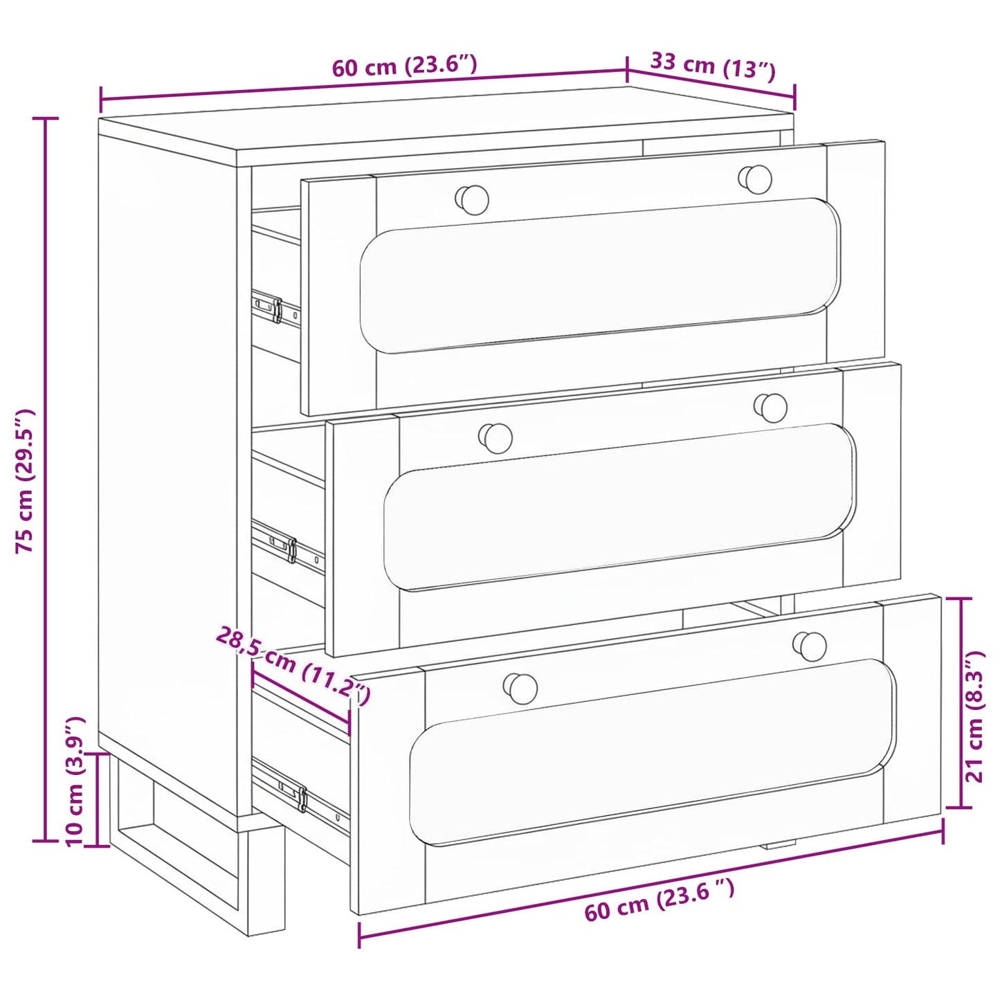 Sideboard 60 x 33 x 75 cm Solid Mango Wood Brown