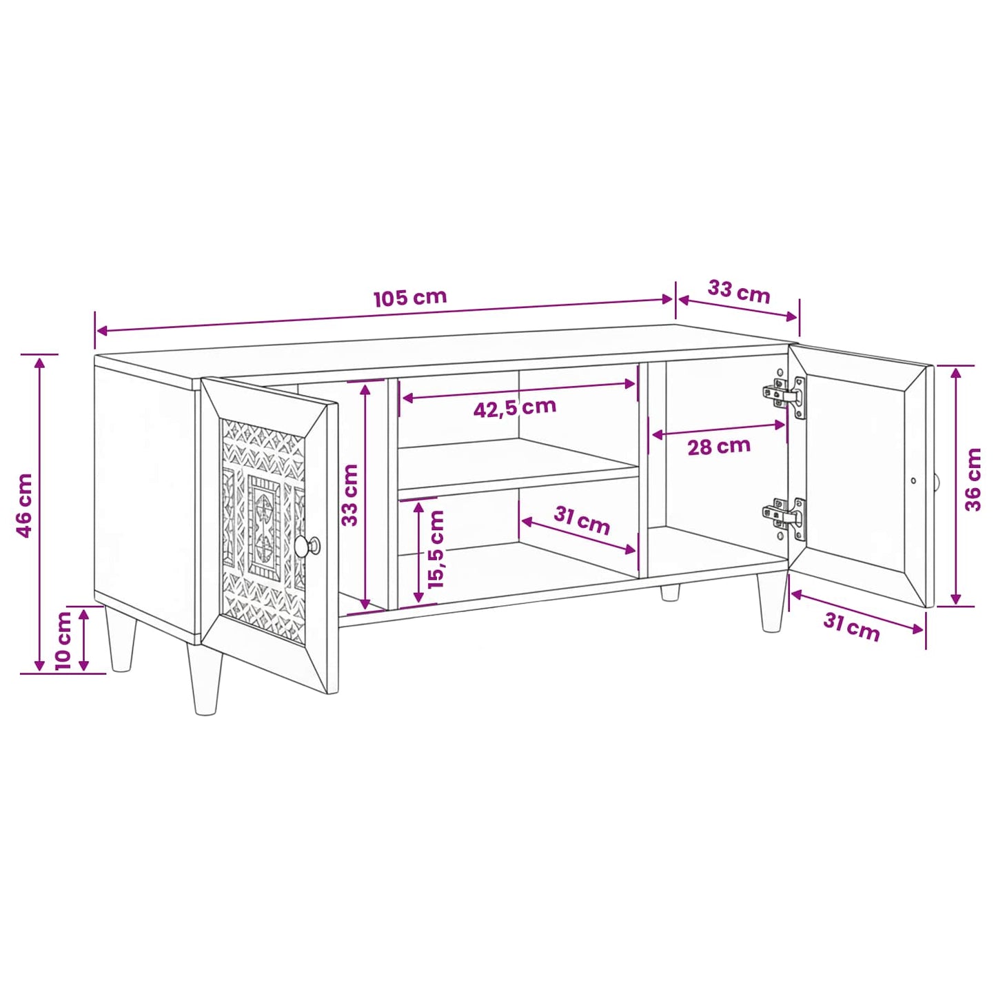 TV Units Light Brown 105 x 33 x 46 cm Solid Mango Wood