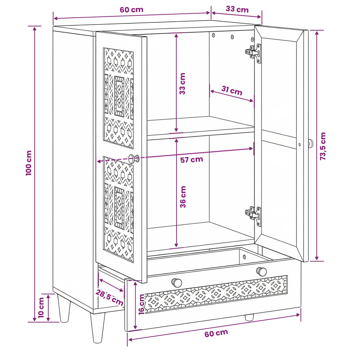 Highboard 60 x 33 x 100 cm Solid Mango Wood