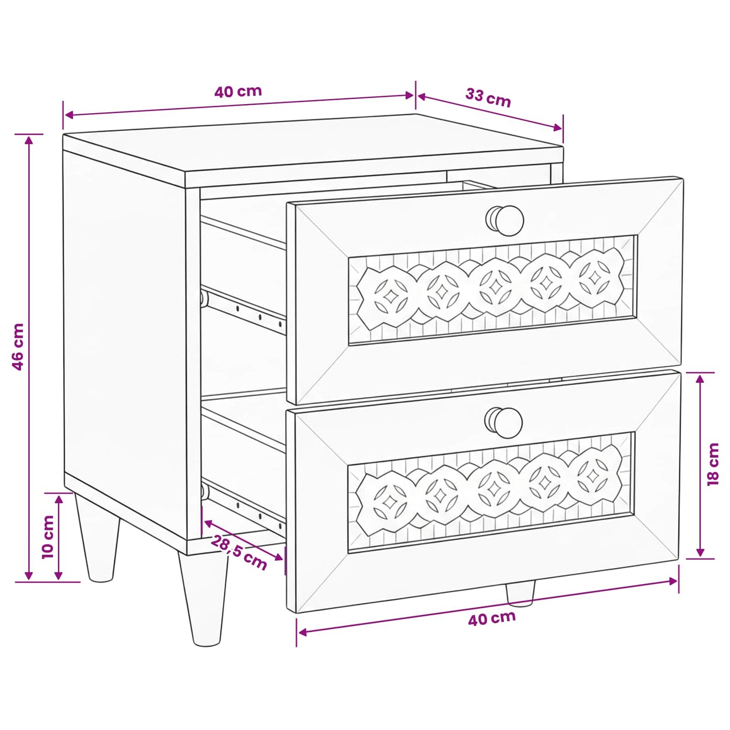 Bedside Cabinet White 40 x 33 x 46 cm Engineered Wood