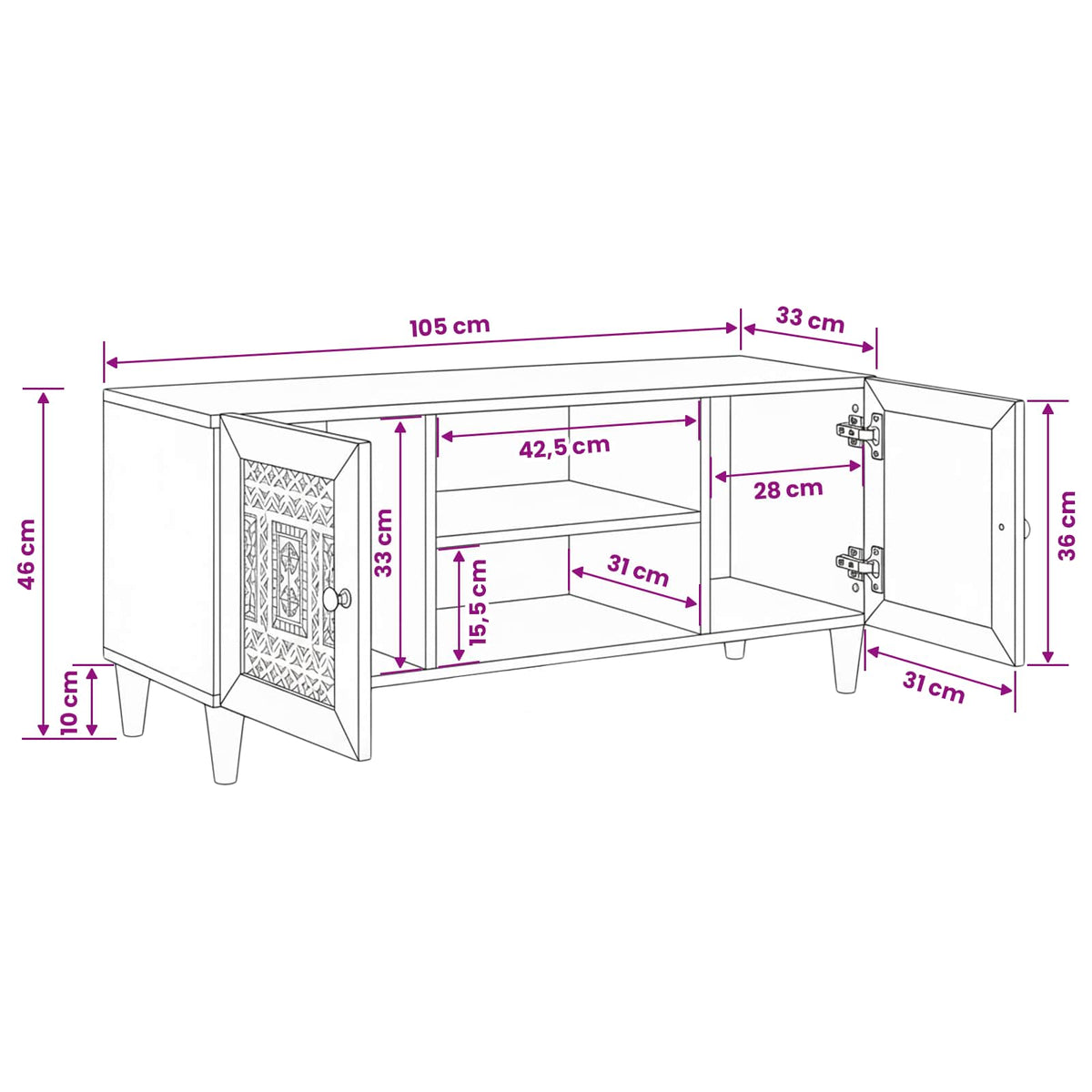 TV Units with Shelf White 105 x 33 x 46 cm Engineered wood