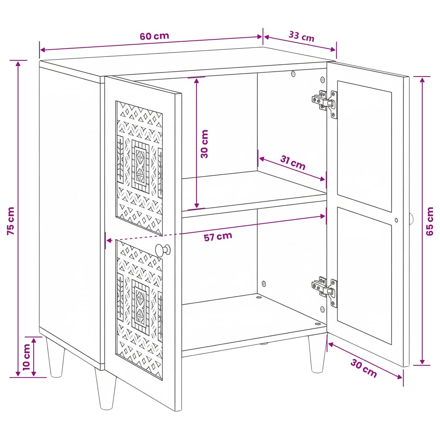 Sideboard White 60 x 33 x 75 cm Solid mango wood