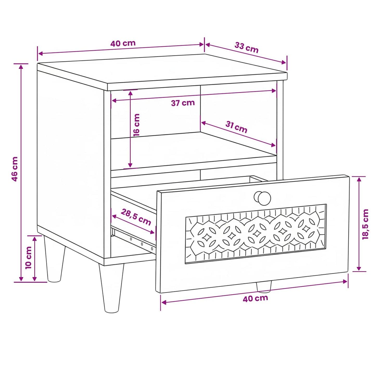 Bedside Cabinet White 40 x 33 x 46 cm Engineered Wood