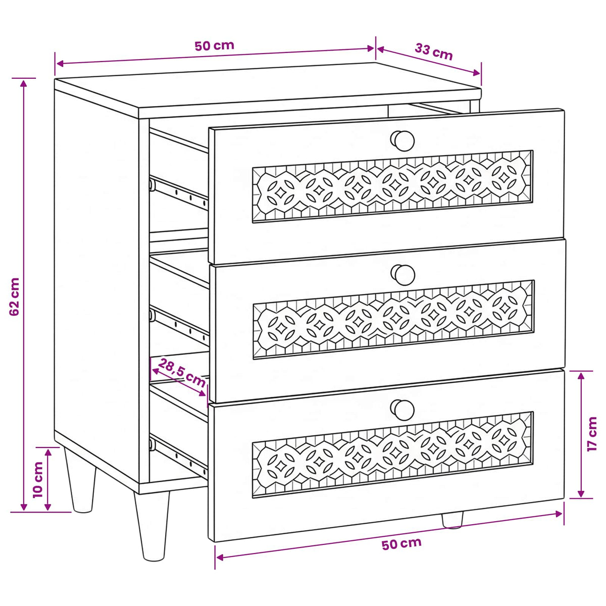Bedside Cabinet White 50 x 33 x 62 cm Engineered Wood
