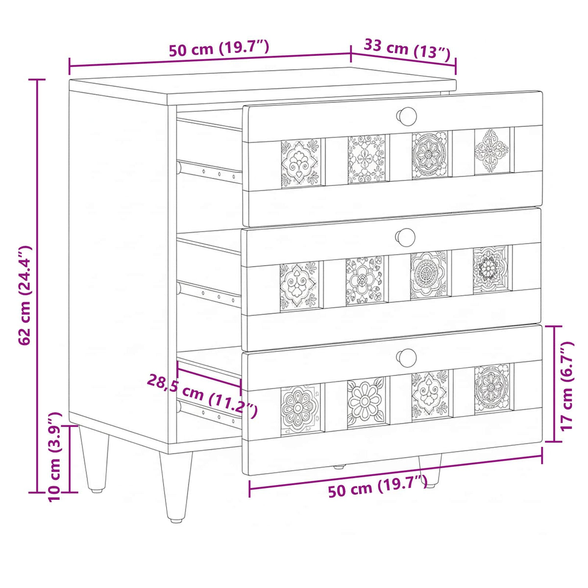 Bedside Cabinet Natural 50 x 33 x 62 cm Solid Mango Wood
