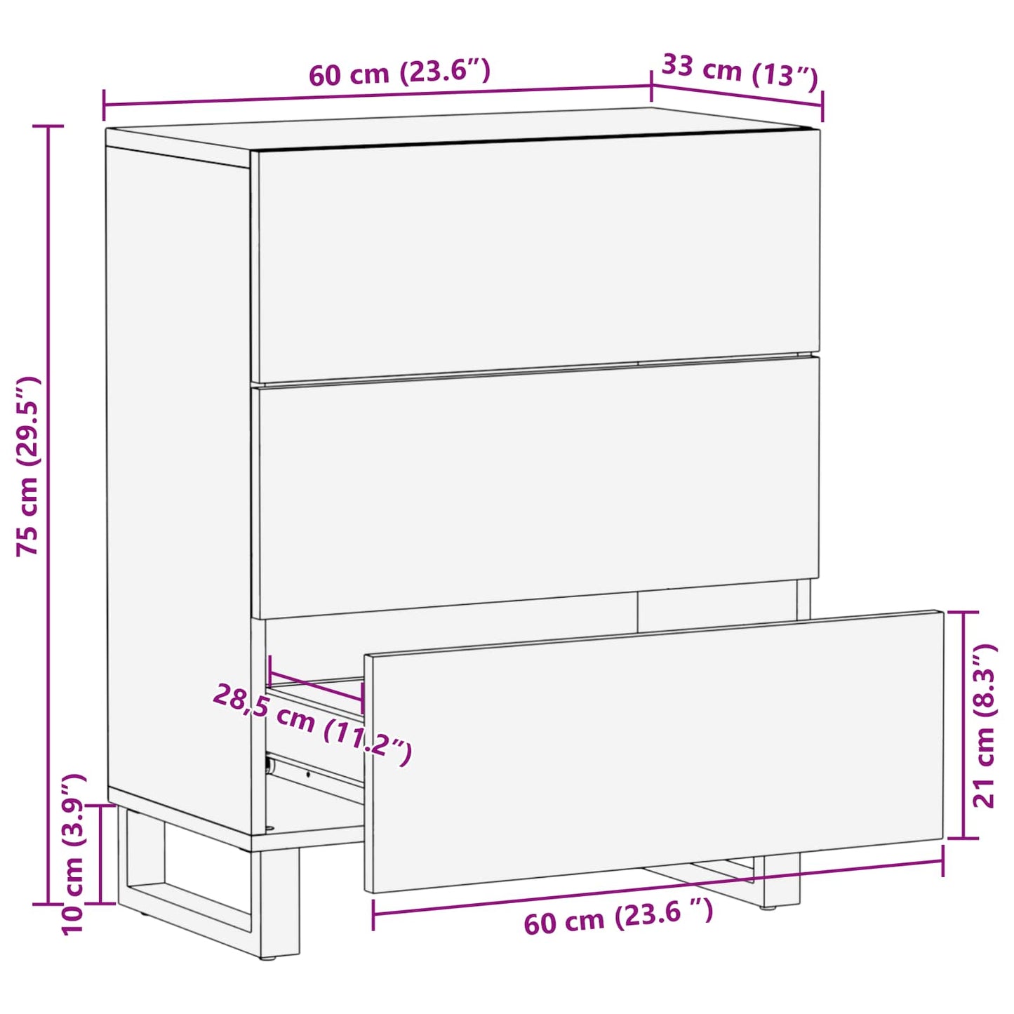 Storage Sideboard 60 x 33 x 75 cm Solid Mango Wood Brown