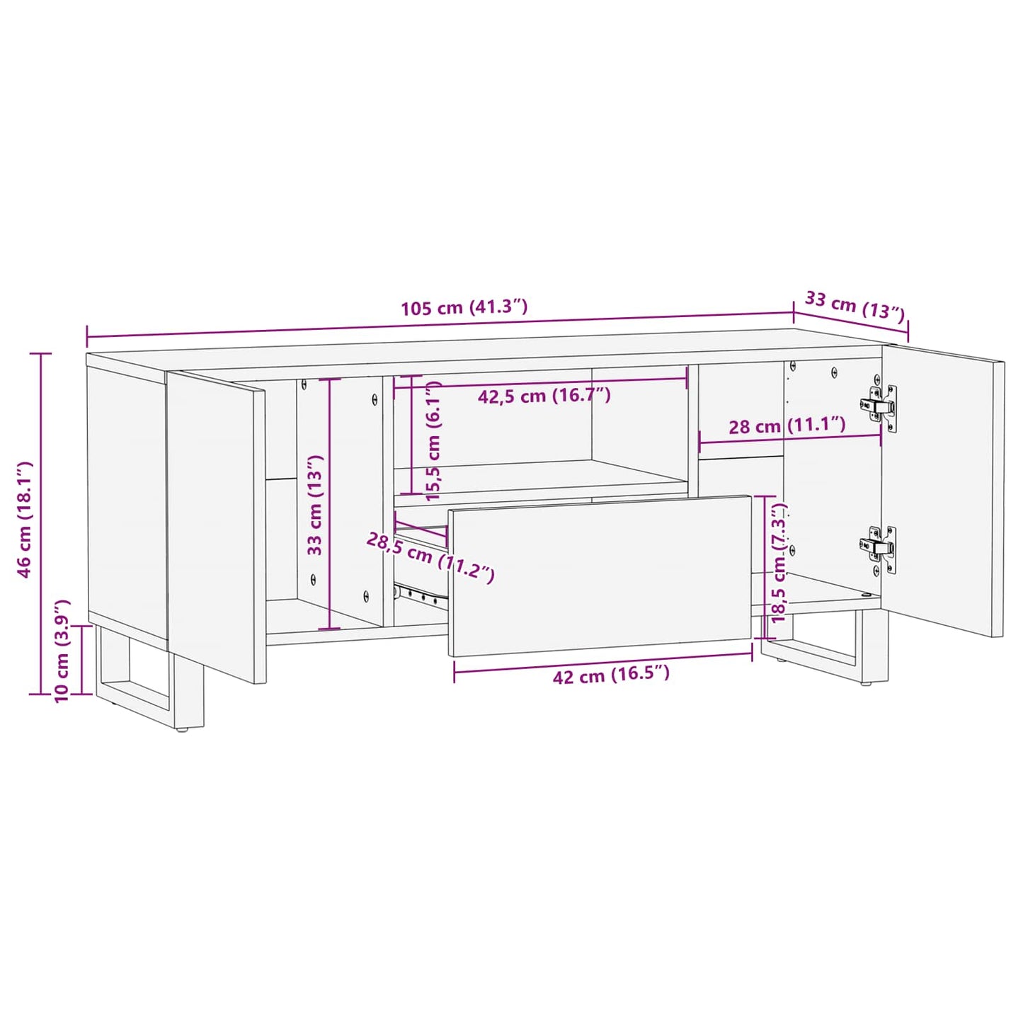 TV Cabinet Brown 105 x 33 x 46 cm Solid Mango Wood