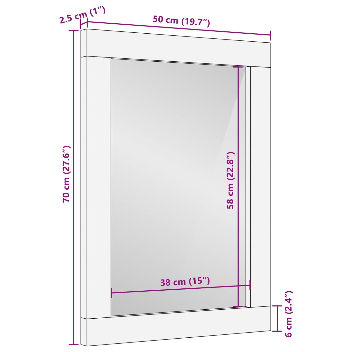 Bathroom Mirror Artisan Oak 50 x 70 x 2.5 cm Solid Mango Wood