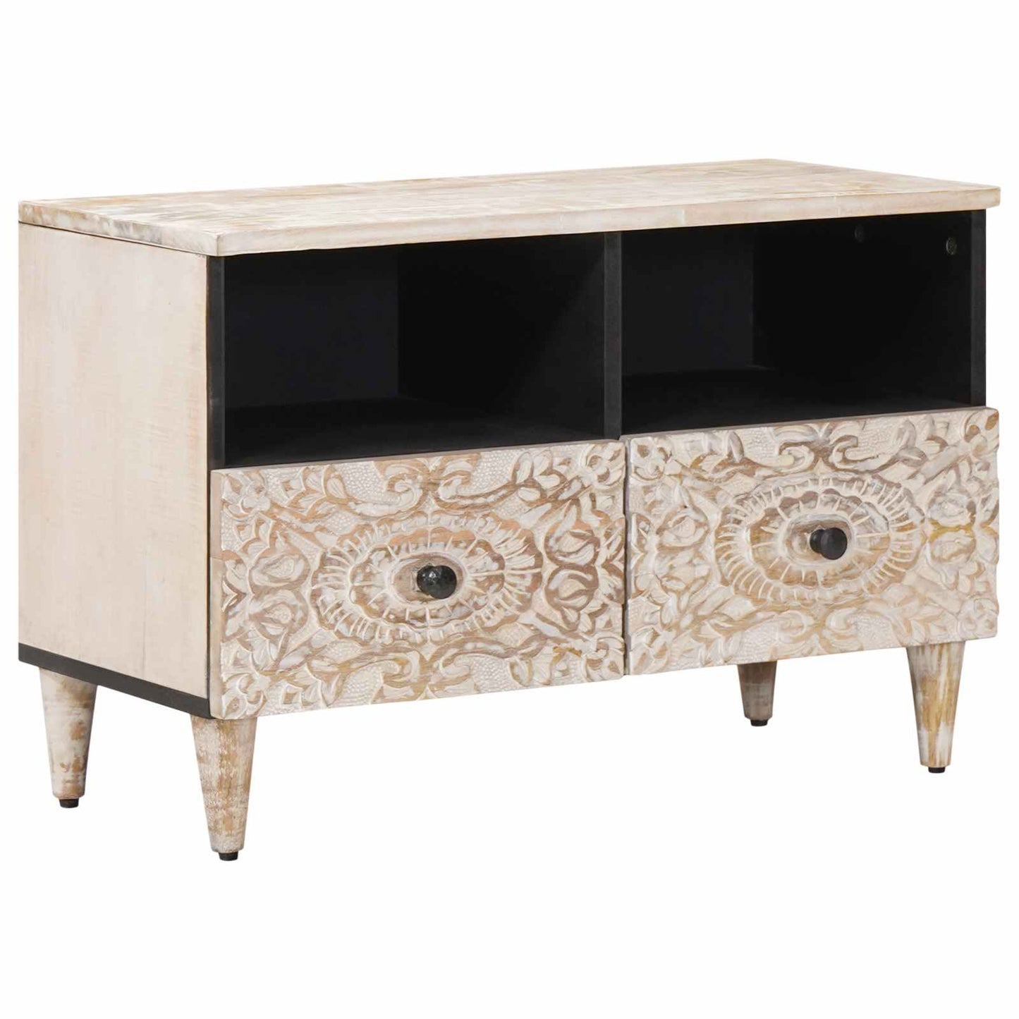 TV Cabinet White 70 x 33.5 x 46 cm Solid Mango Wood