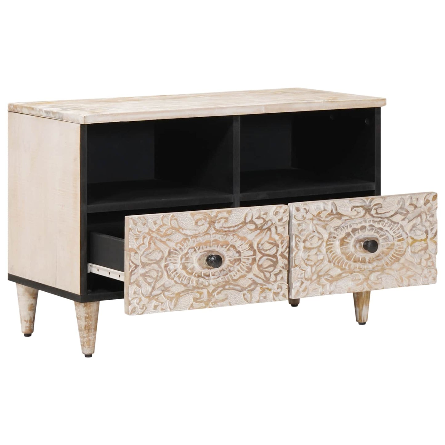 TV Cabinet White 70 x 33.5 x 46 cm Solid Mango Wood