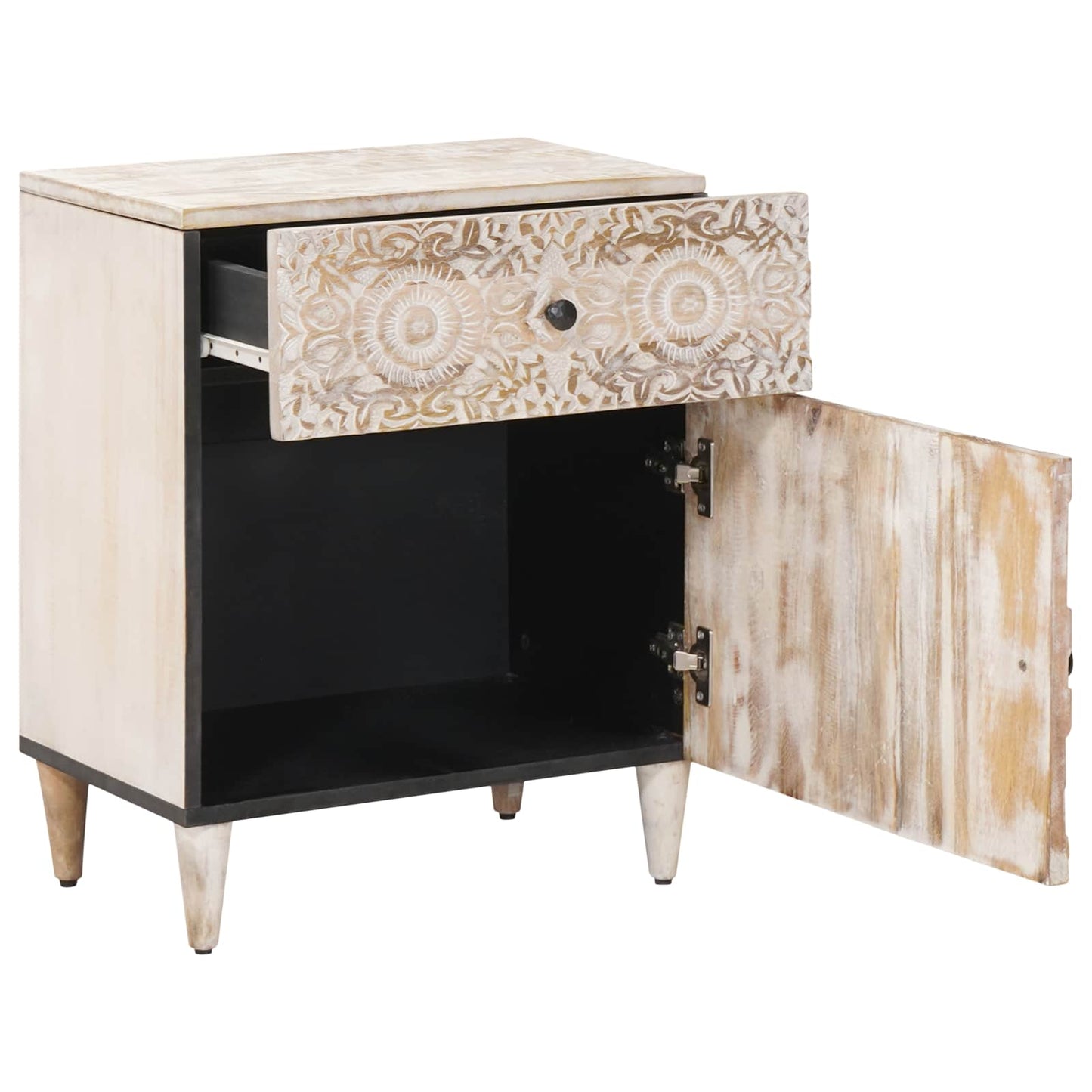 Bed cabinet White 50 x 33 x 60 cm Solid Mango Wood