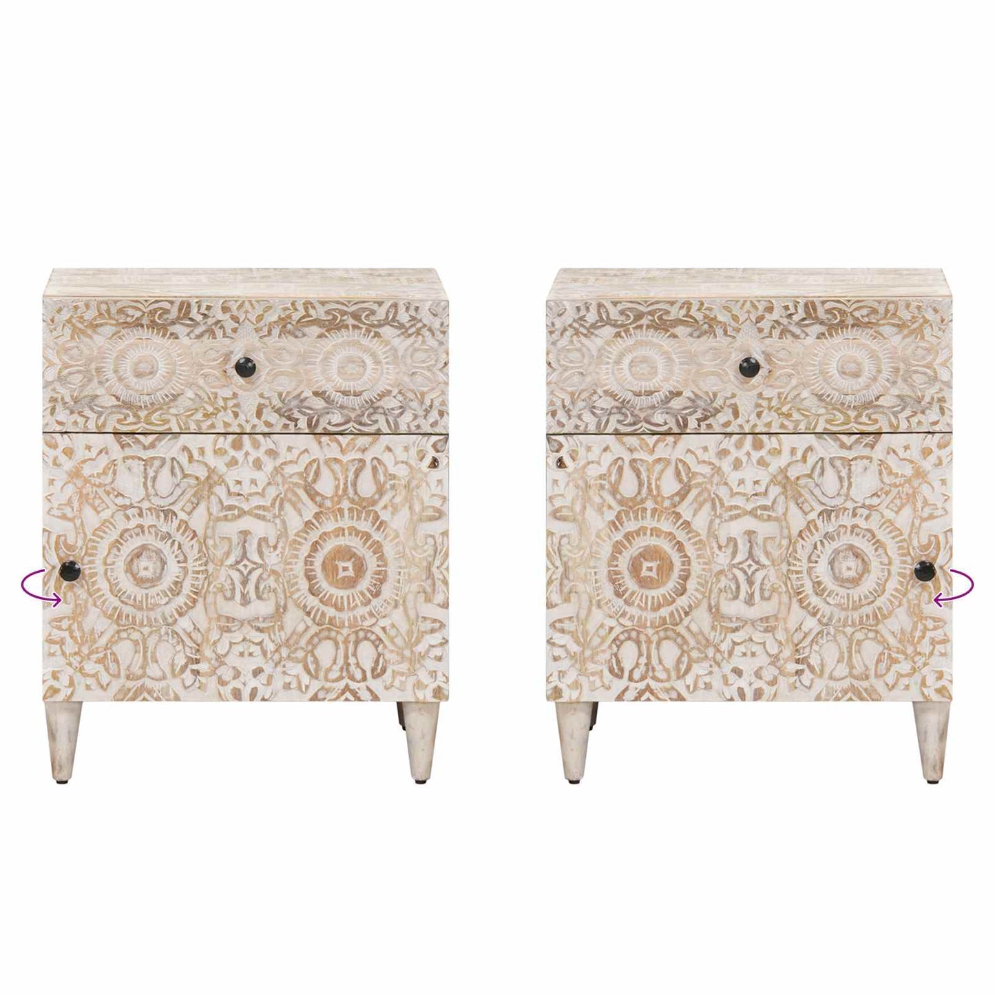 Bed cabinet White 50 x 33 x 60 cm Solid Mango Wood