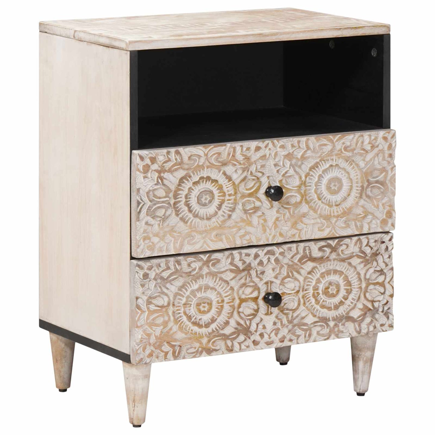 Bed cabinet White 50 x 33 x 60 cm Solid Mango Wood