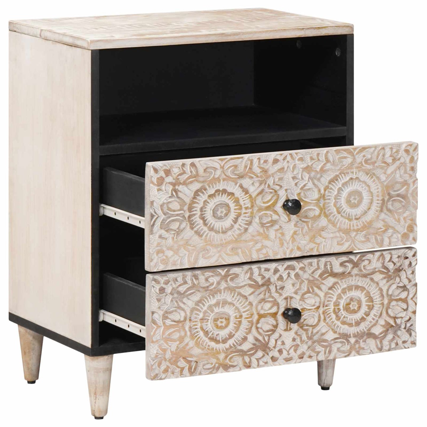 Bed cabinet White 50 x 33 x 60 cm Solid Mango Wood