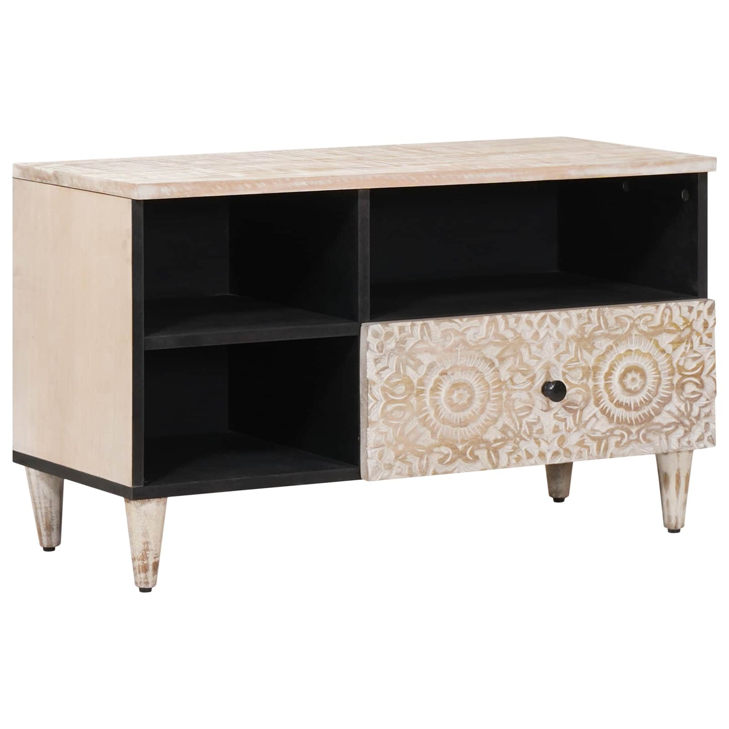 TV Cabinet White 80 x 33.5 x 46 cm Solid Mango Wood