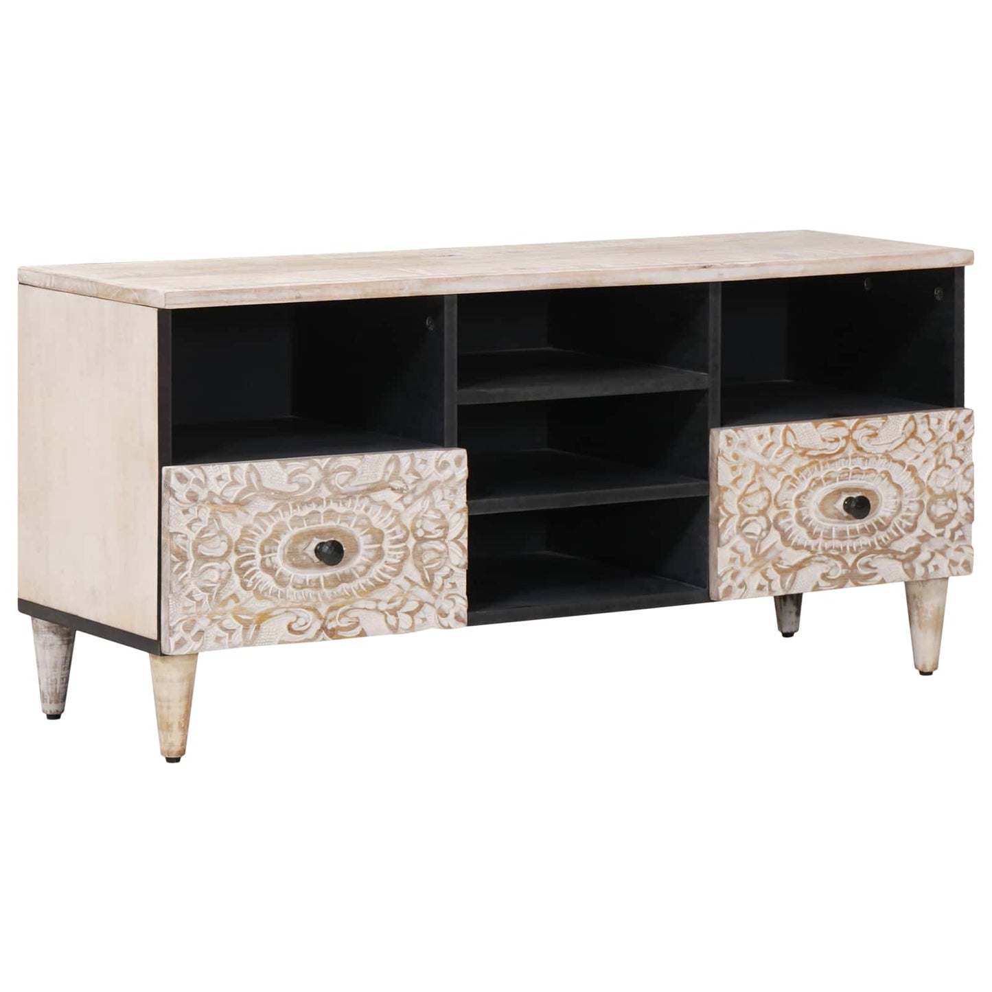 TV Cabinet with Shelf White 100 x 33.5 x 46 cm Solid Mango Wood