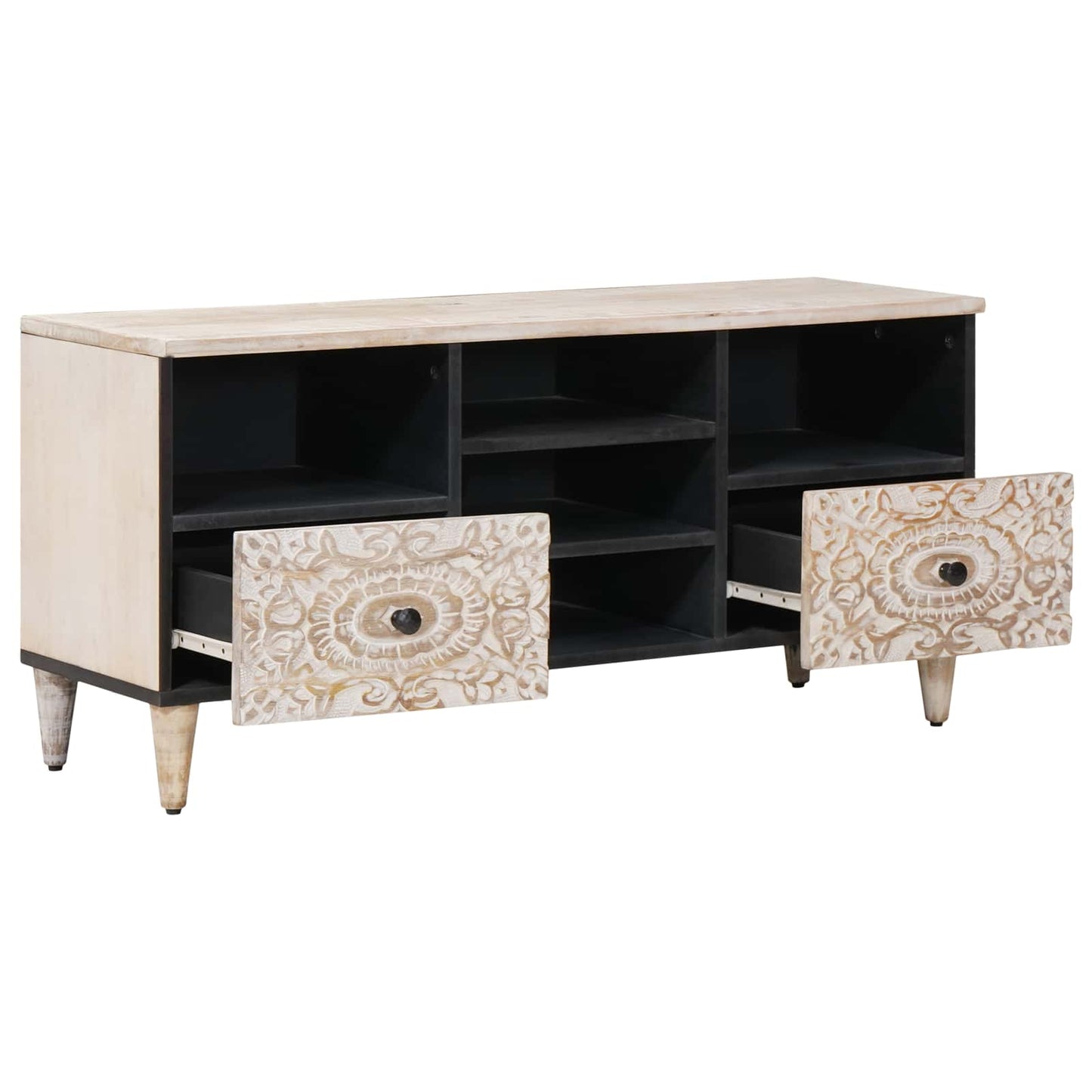 TV Cabinet with Shelf White 100 x 33.5 x 46 cm Solid Mango Wood