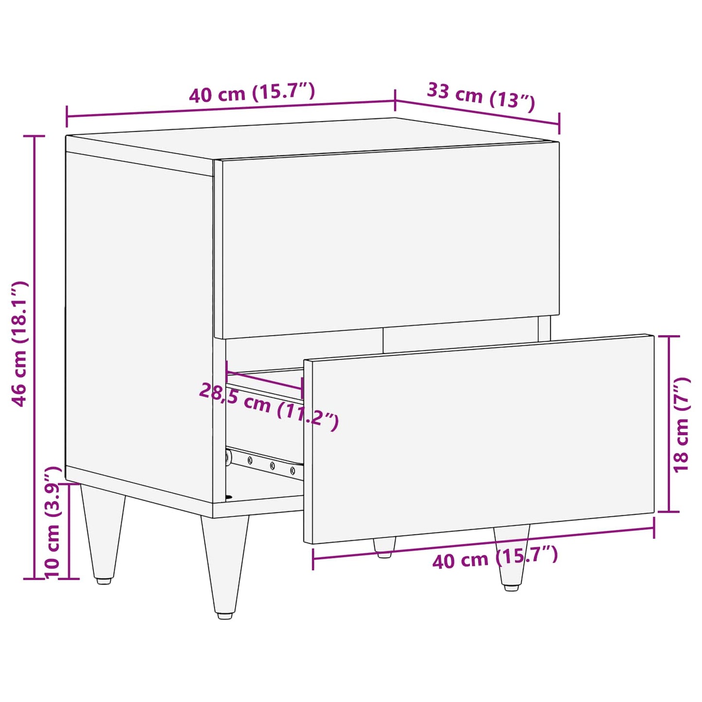 Bedside Table Brown 40 x 33.5 x 46 cm Solid Mango Wood