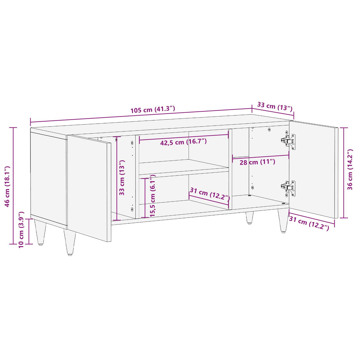 Storage Cabinets Multicolour 105 x 33 x 46 cm Solid Mango Wood