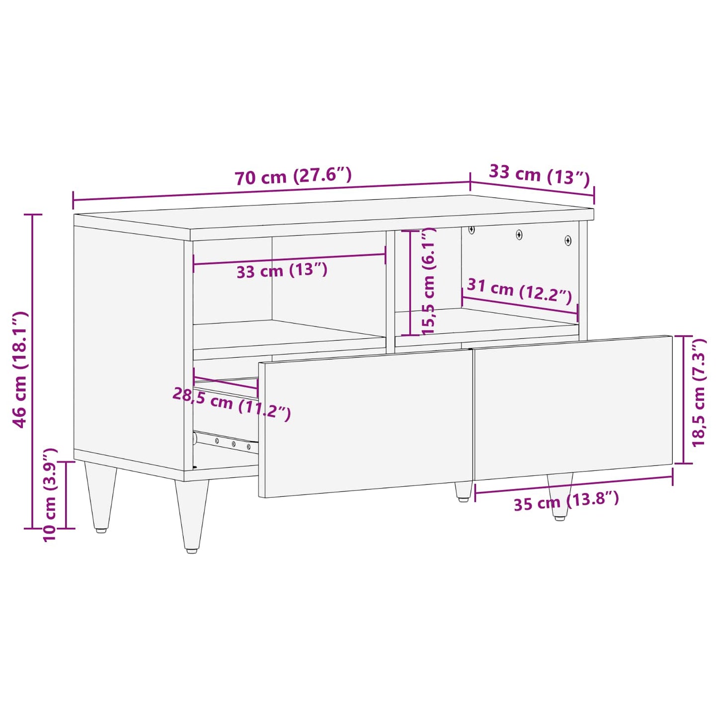Storage Cabinets Multicolour 70 x 33.5 x 46 cm Solid Mango Wood