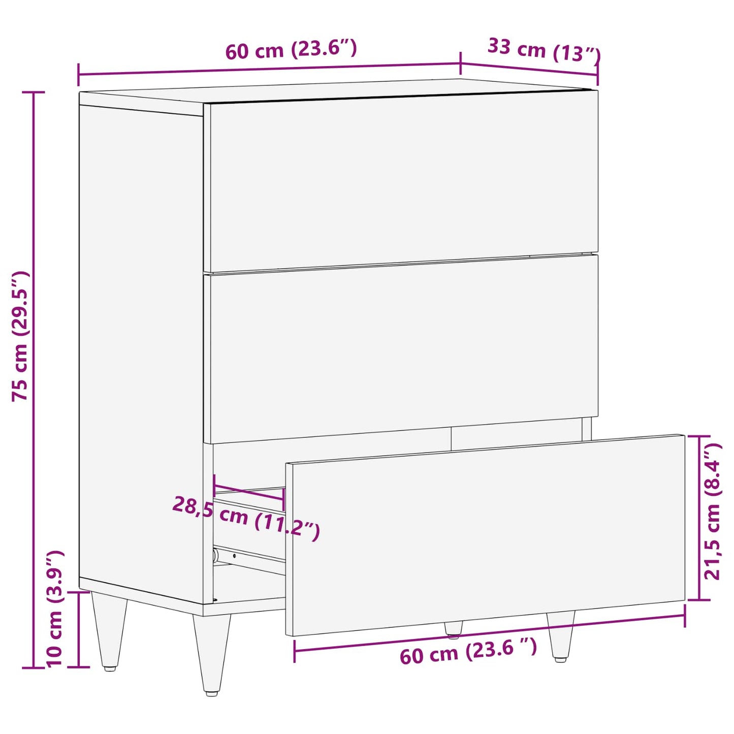 Storage Cabinets Multicolour 60 x 33.5 x 75 cm Solid Mango Wood