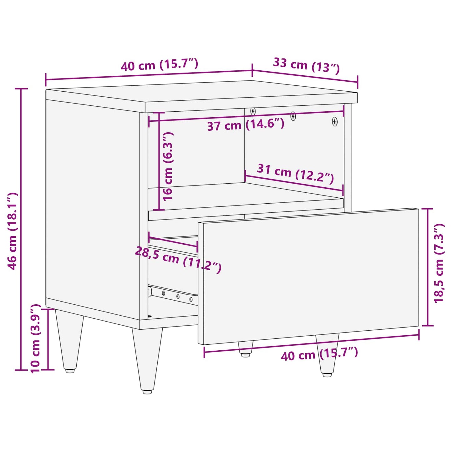 Bedside Table 2 pcs Brown 40 x 33 x 46 cm Solid Mango Wood