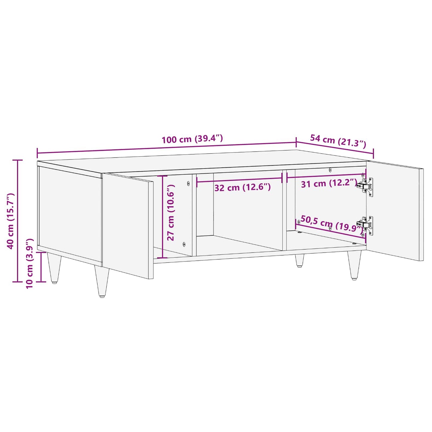 Coffee Table Multicolour 100 x 54 x 40 cm Solid Mango Wood