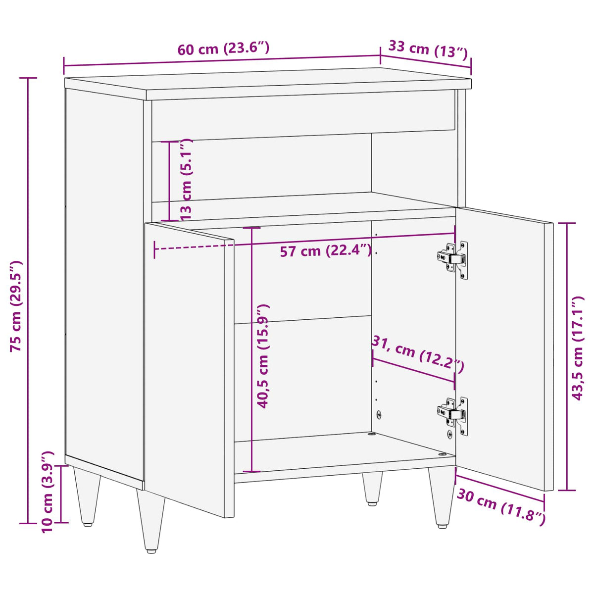 Storage Cabinets Multicolour 60 x 33 x 75 cm Solid Mango Wood